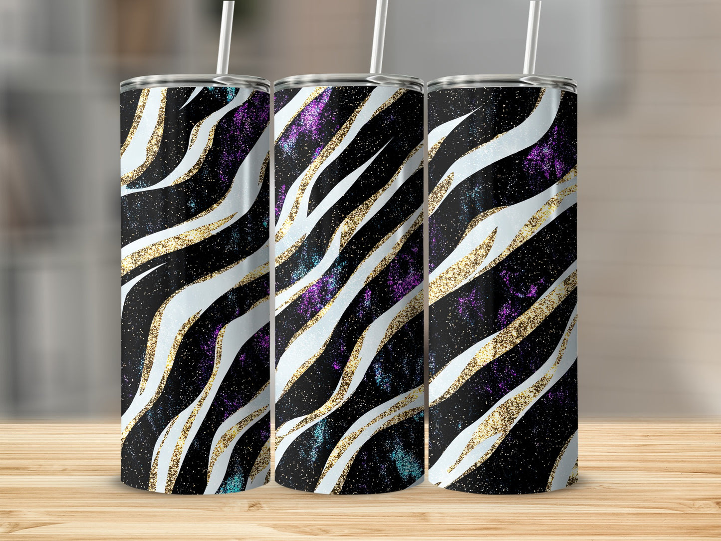 Glitter Zebra Print Insulated Tumbler with Straw