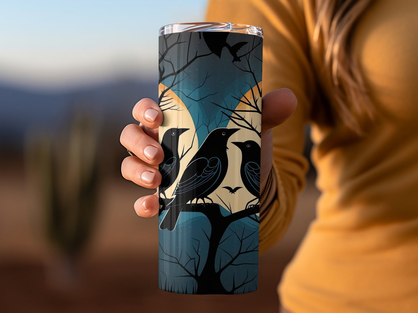 Elegant Crow Illustration Insulated Tumbler cup