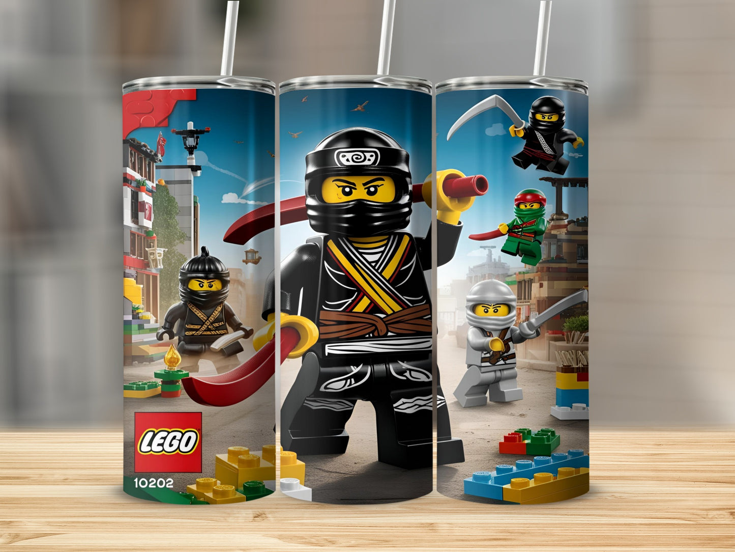 Lego Ninja 10202 tumbler with Lego minifigures and building blocks.