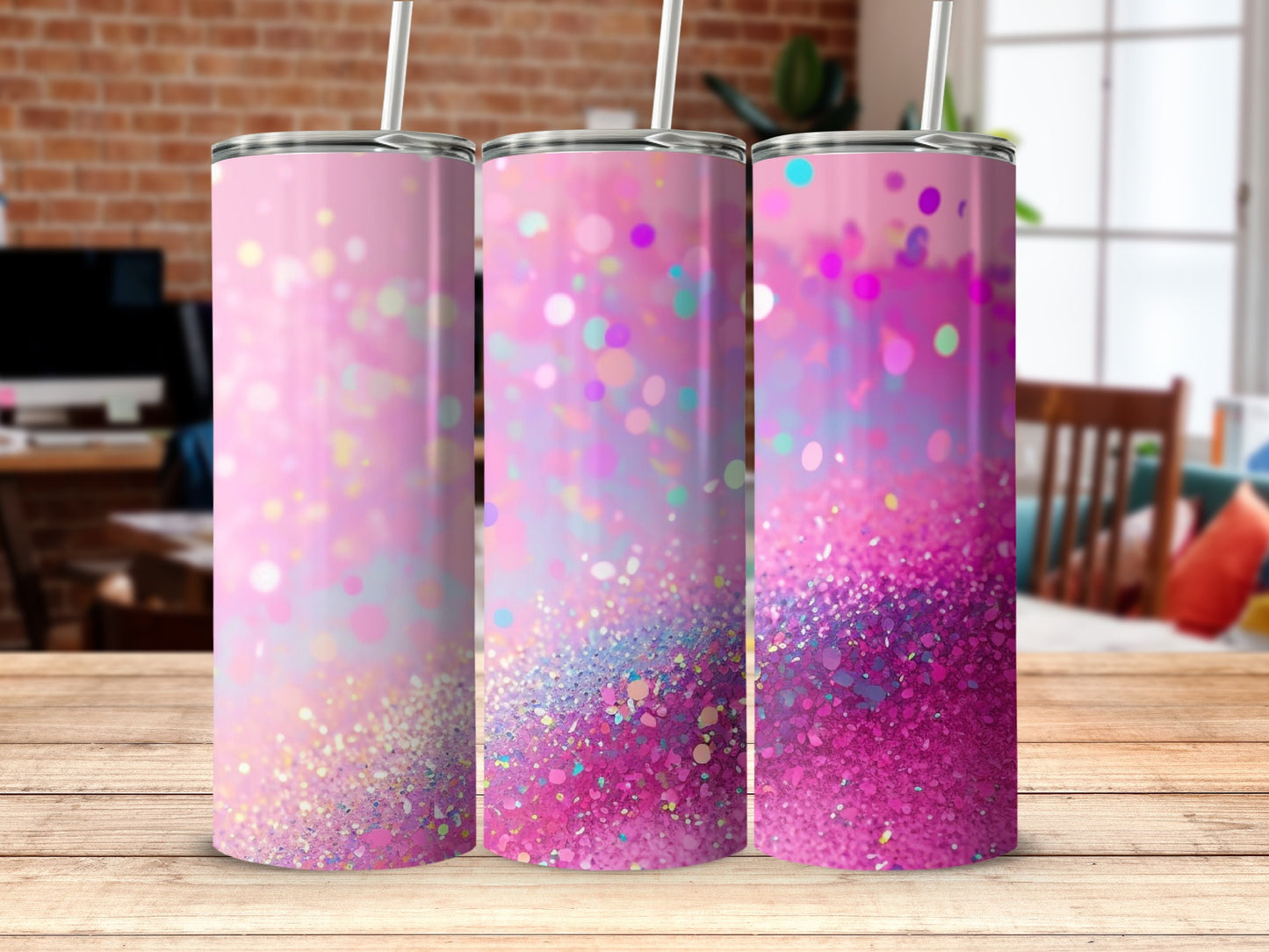 Gradient Pink and Purple Glitter Confetti Tumbler