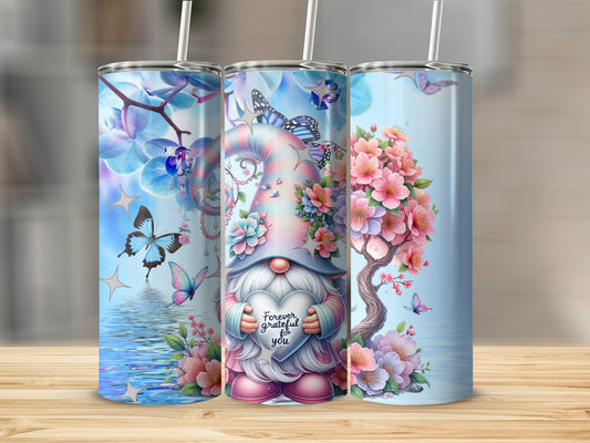 Gnome Floral and Butterfly Design Insulated Tumbler