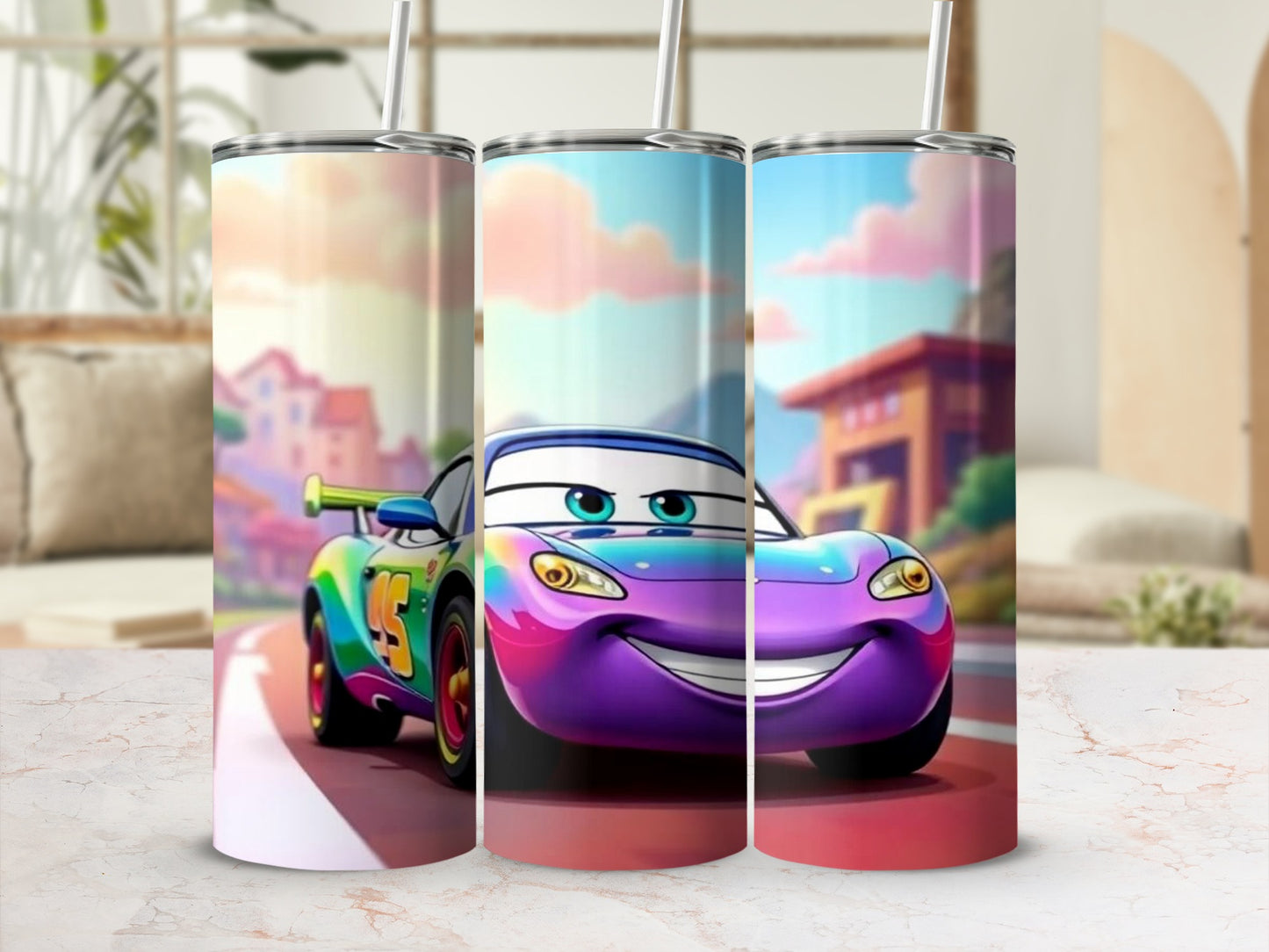 Colorful Racing Car Theme Insulated Tumbler Cup