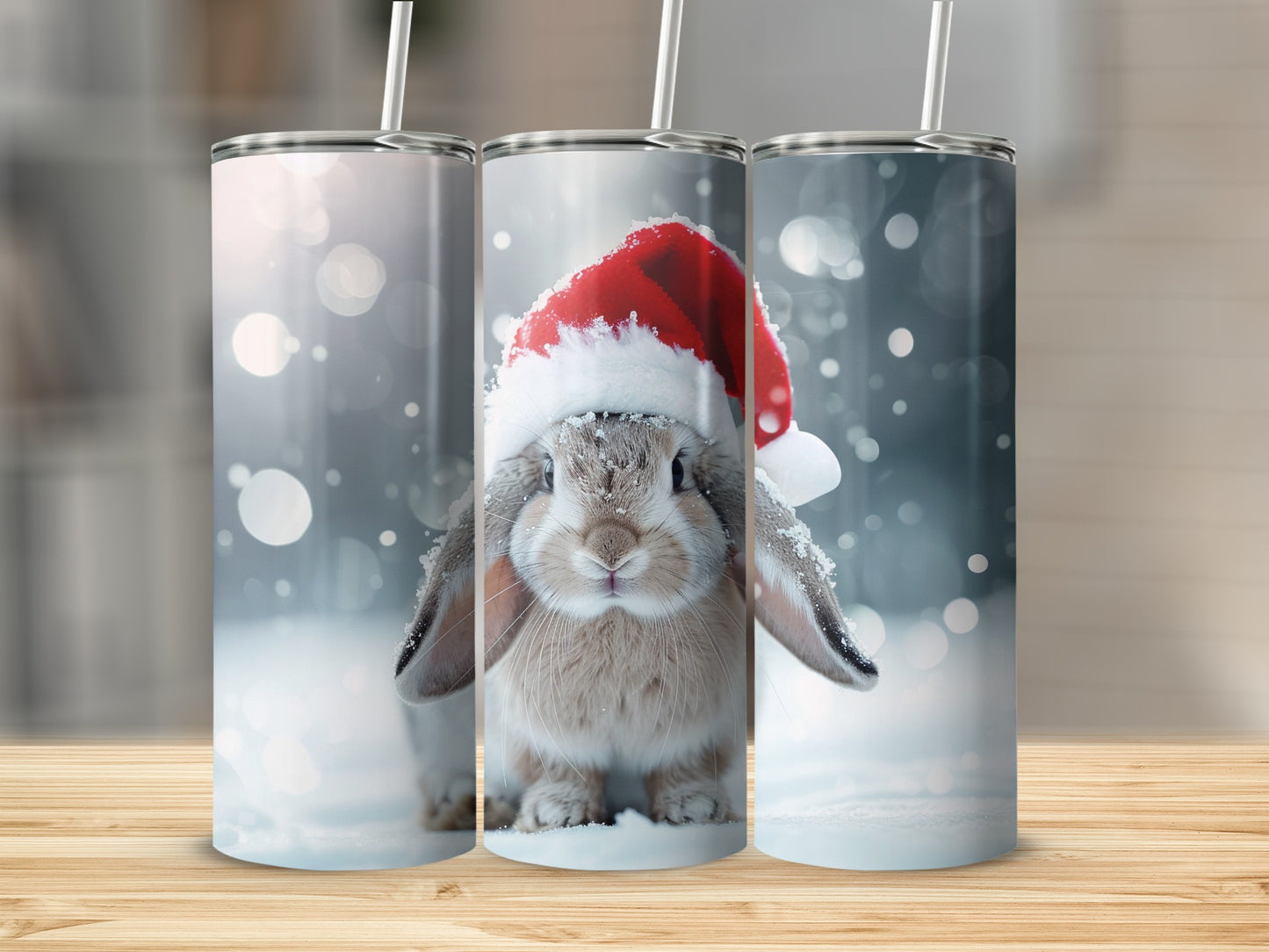 Festive Christmas Bunny in Santa Hat Tumbler Cup