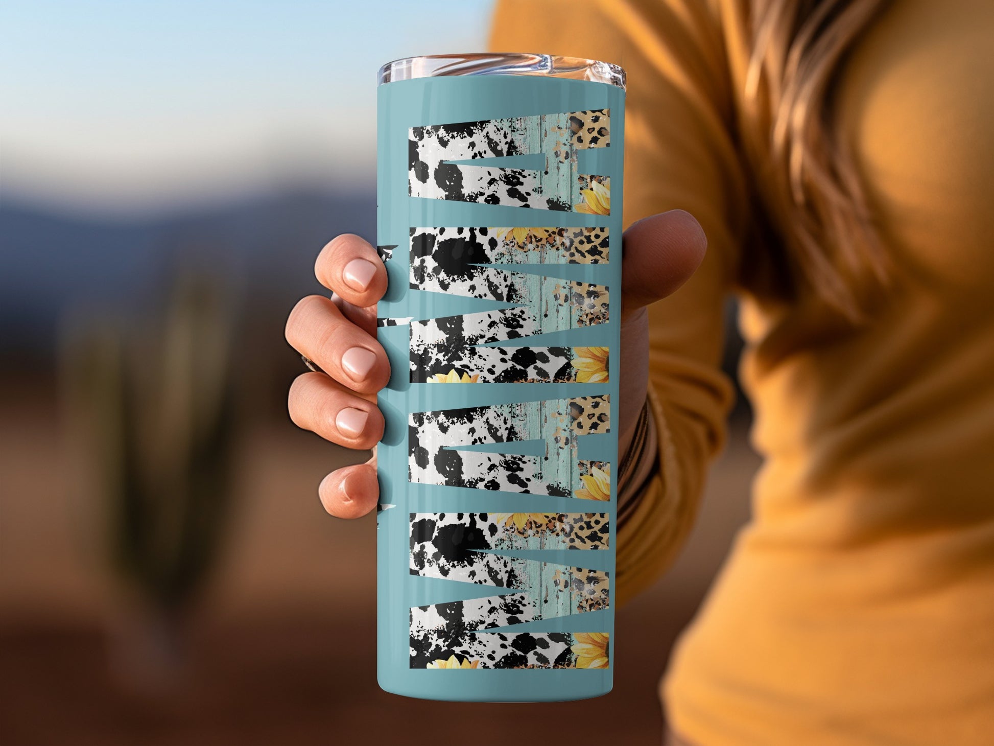 Colorful Cow Print and Sunflower Pattern Tumbler