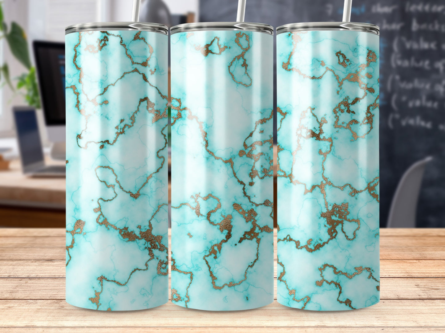 Teal Aqua Gold Marble Design Slim Tumbler product type
