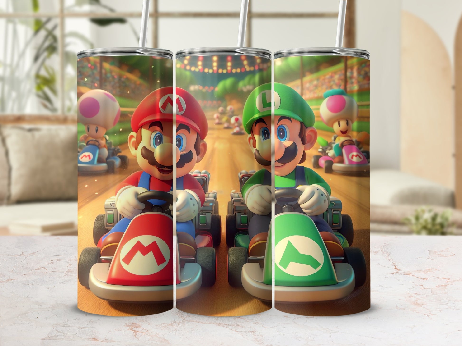 Mario and Luigi Racing Tumbler with Straw Cup