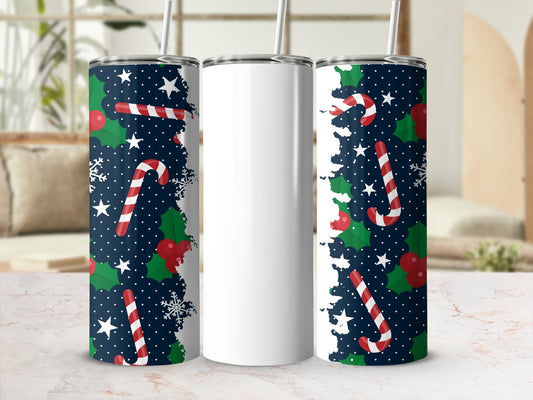 Festive Christmas Candy Cane Design Insulated Tumbler