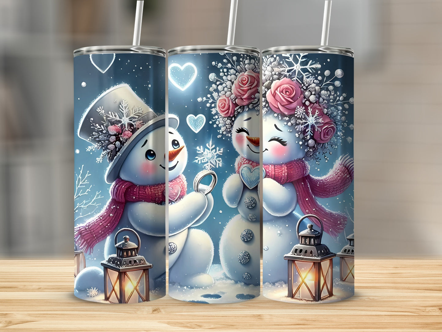 Romantic Snowman Couple Winter Scene Tumbler