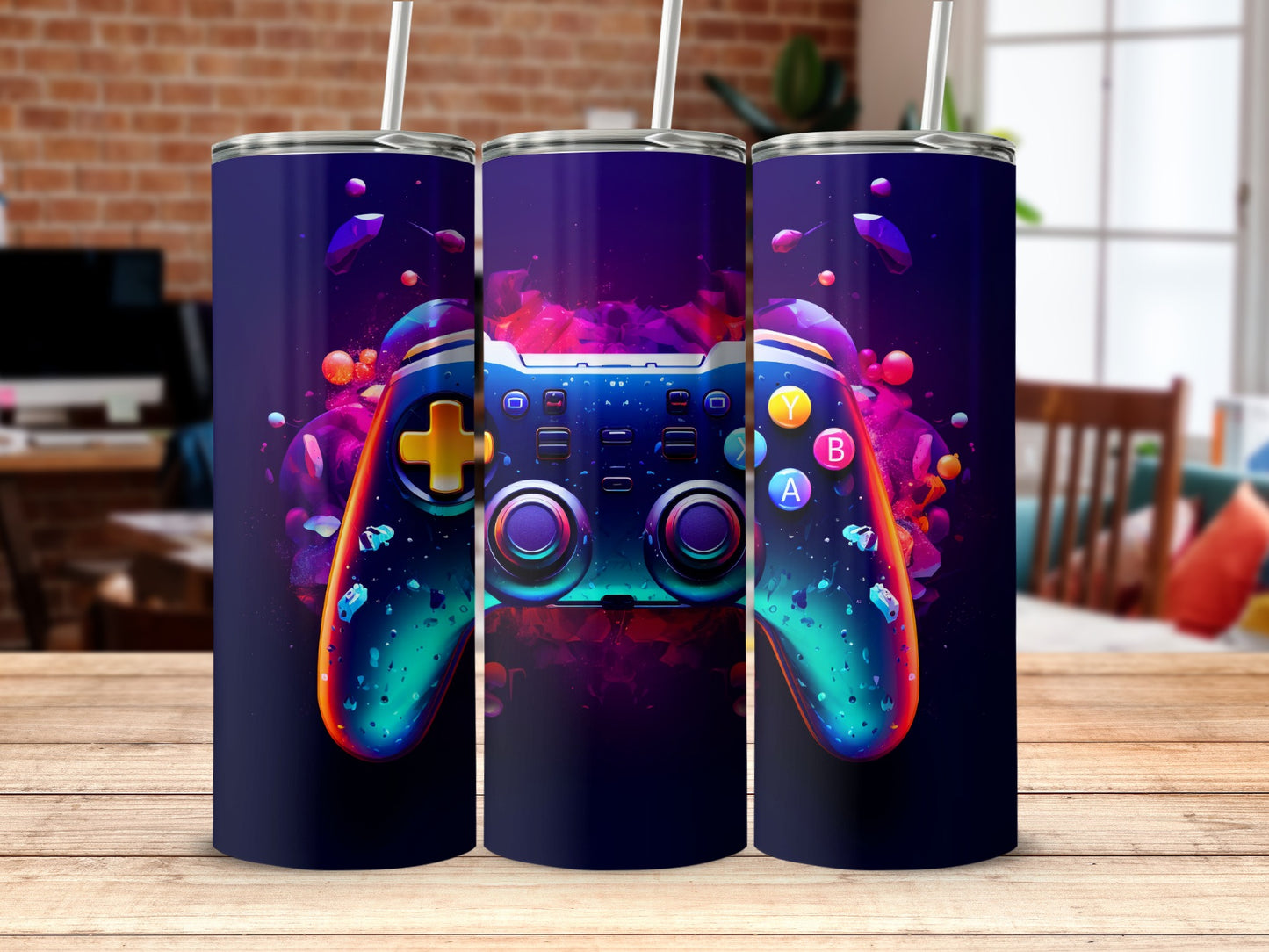 Vibrant Gaming Controller Design on Tumblers