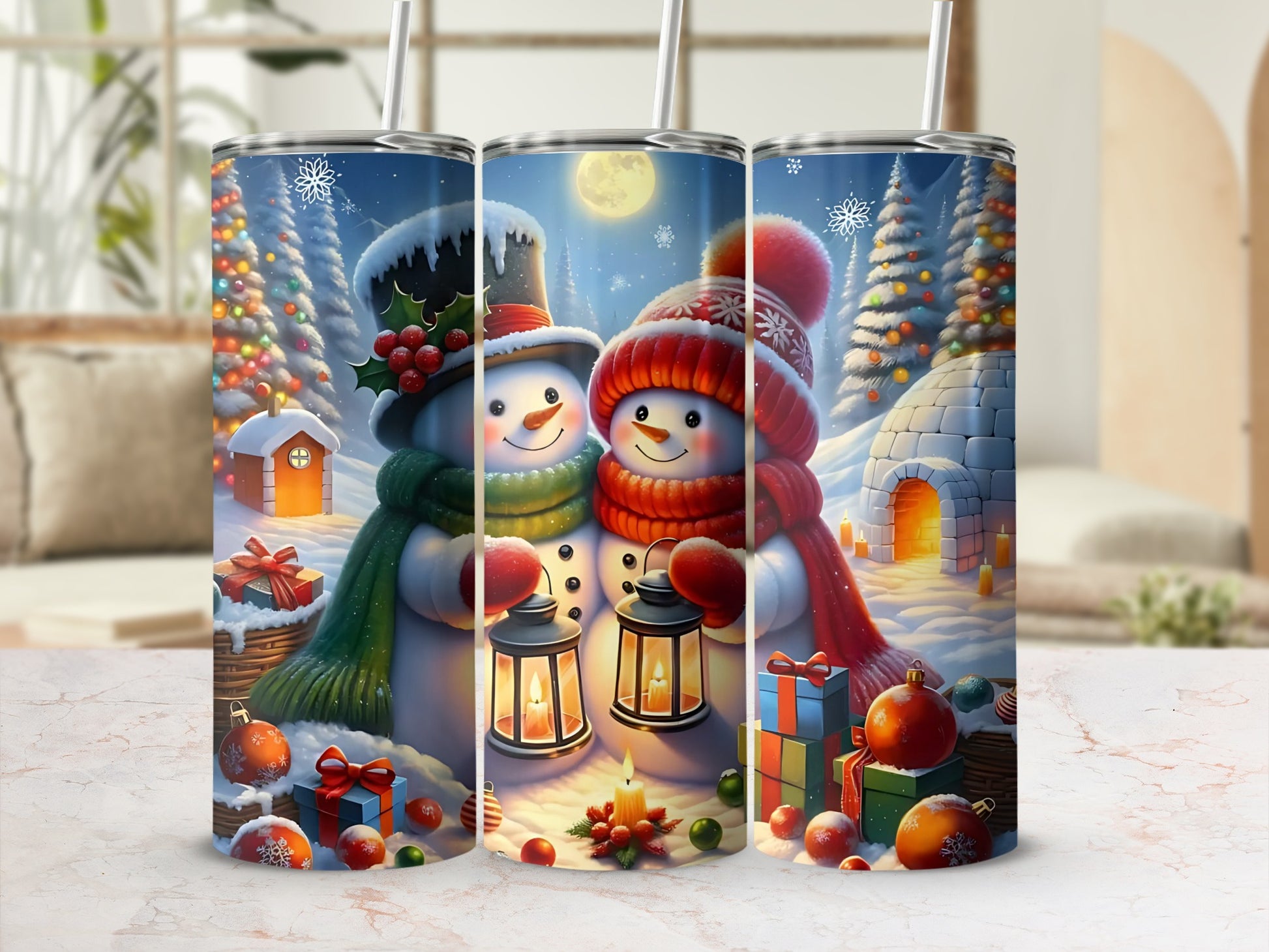 Festive Snowman and Igloo Winter Wonderland Tumbler