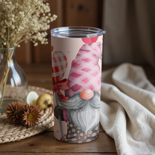 Whimsical Pink Gnome Patterned Tumbler Cup
