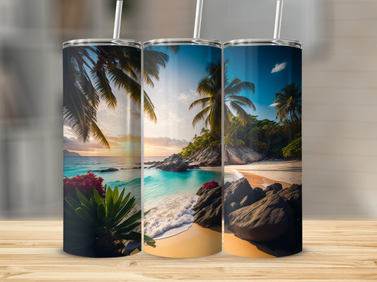 Tropical Beach Palm Tree Scenic Design Tumbler