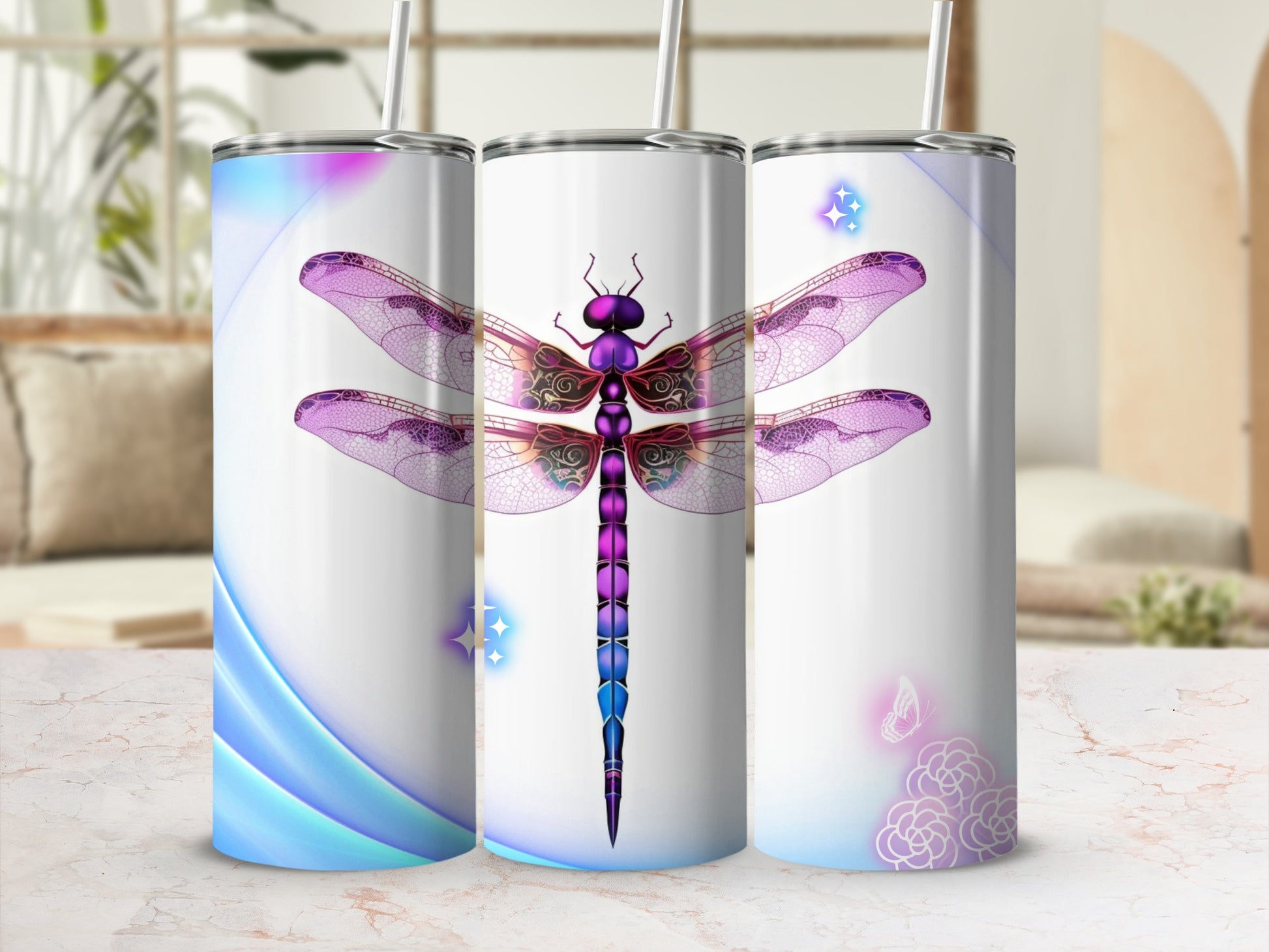 Vibrant Purple Dragonfly Insulated Tumbler Travel Mug