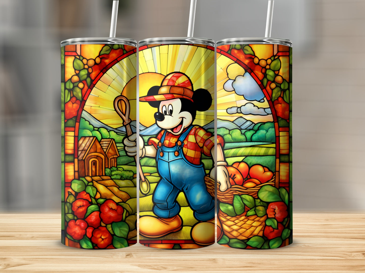 Colorful Cartoon Character Stained Glass Tumbler Cup