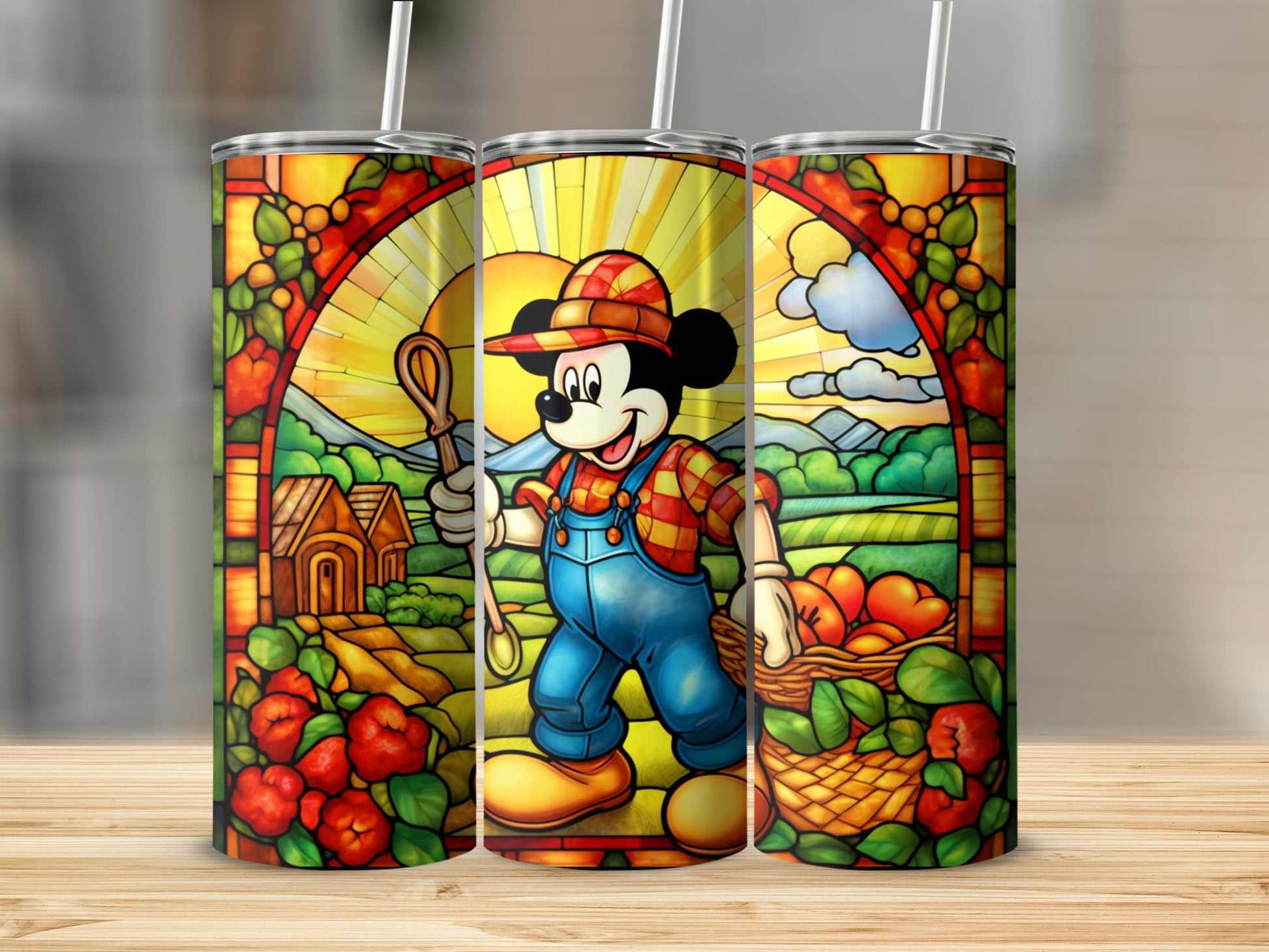 Colorful Cartoon Character Stained Glass Tumbler Cup
