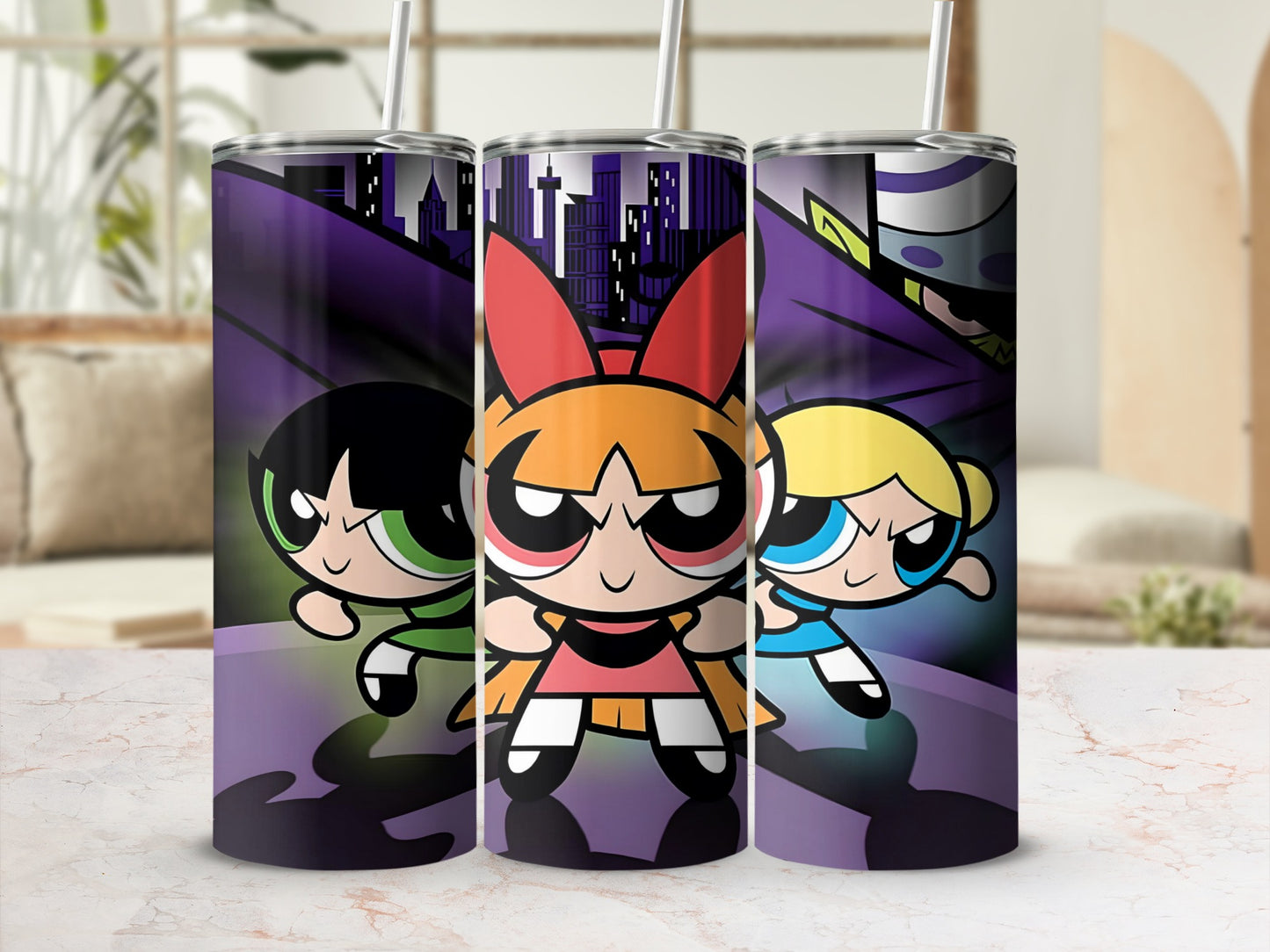 Powerpuff Girls Design Tumbler 20 oz with Lid and Straw