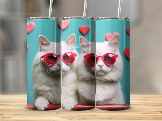 Cute White Cats with Red Glasses Tumbler Product