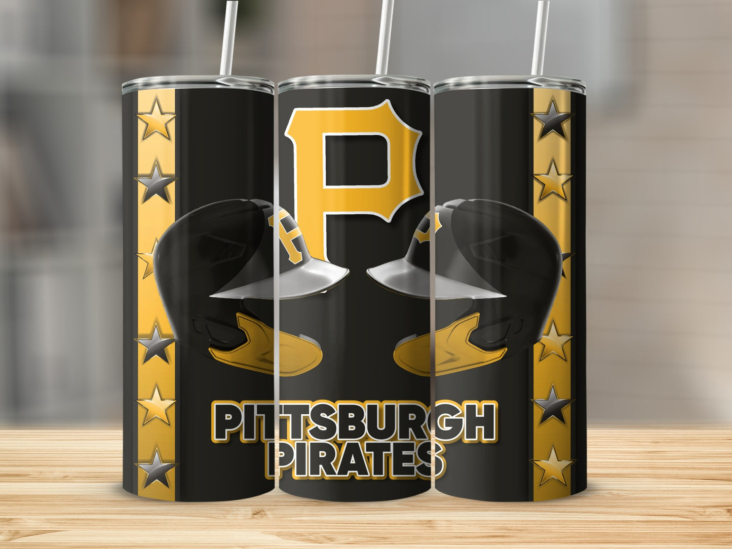 Pittsburgh Pirates Helmets P Logo In Black Gold Tumblers