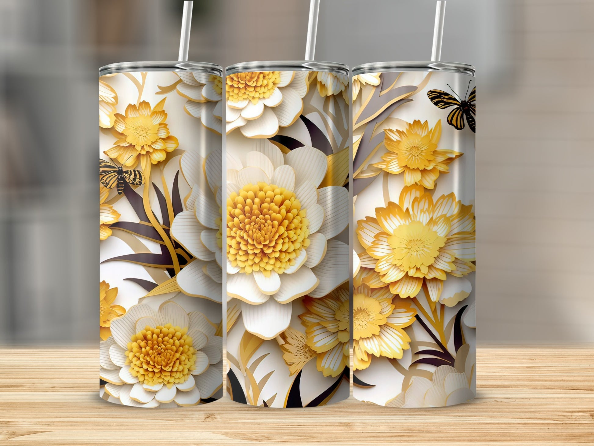 Beautiful Floral Design with Butterflies Tumbler