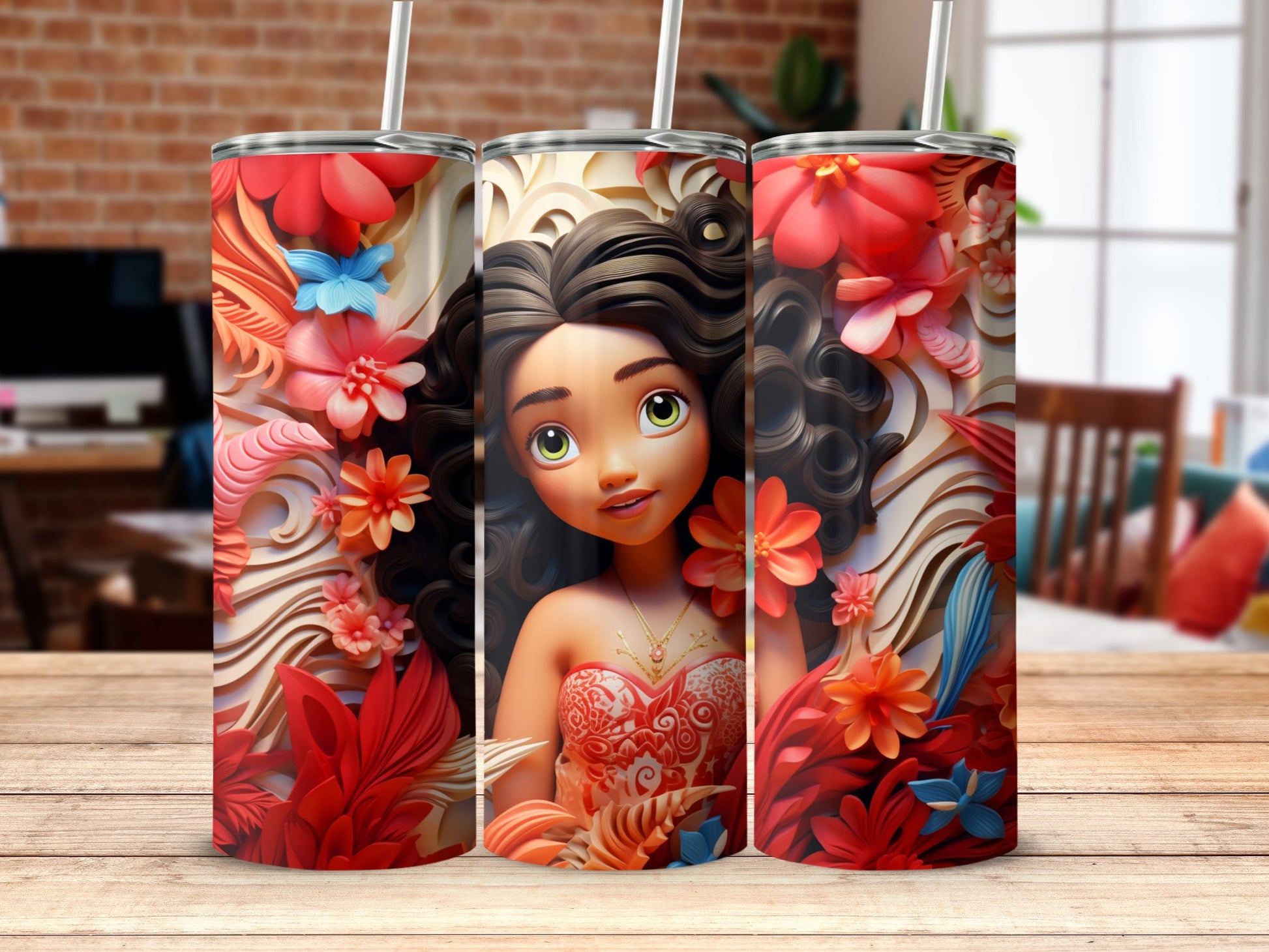 Colorful Floral Design Tumbler with Woman's Portrait