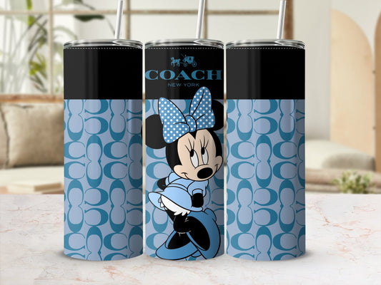 Minnie Mouse on Coach pattern tumbler with straws.