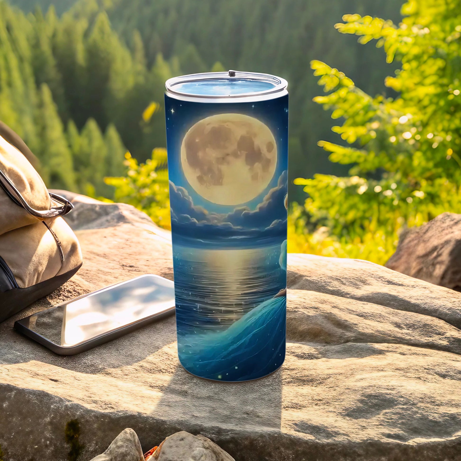 Moonlit Ocean Art on Tumbler Cup for Outdoor Adventures