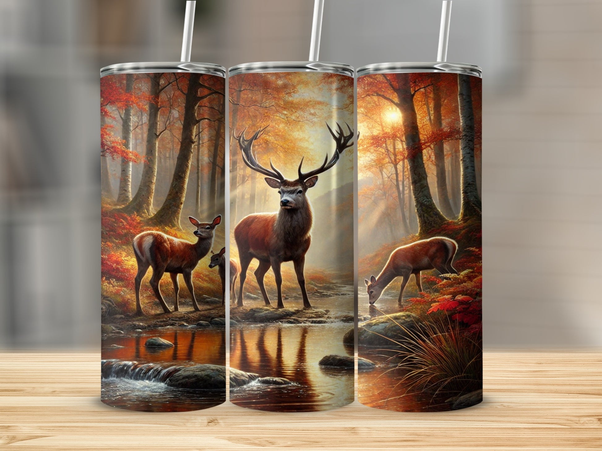 Majestic Deer Forest Scene Tumbler for Nature Lovers