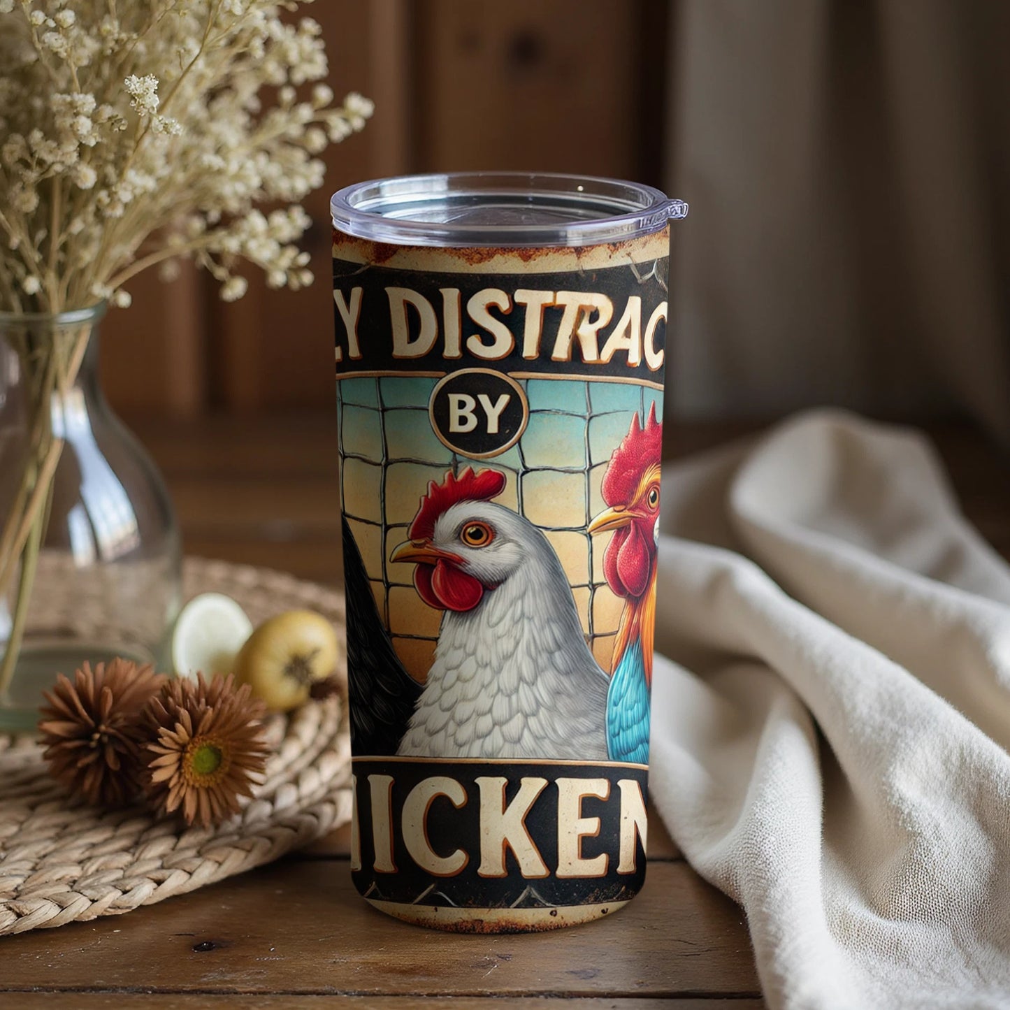 Easily Distracted by Chickens Tumbler Cup for Chicken Lovers