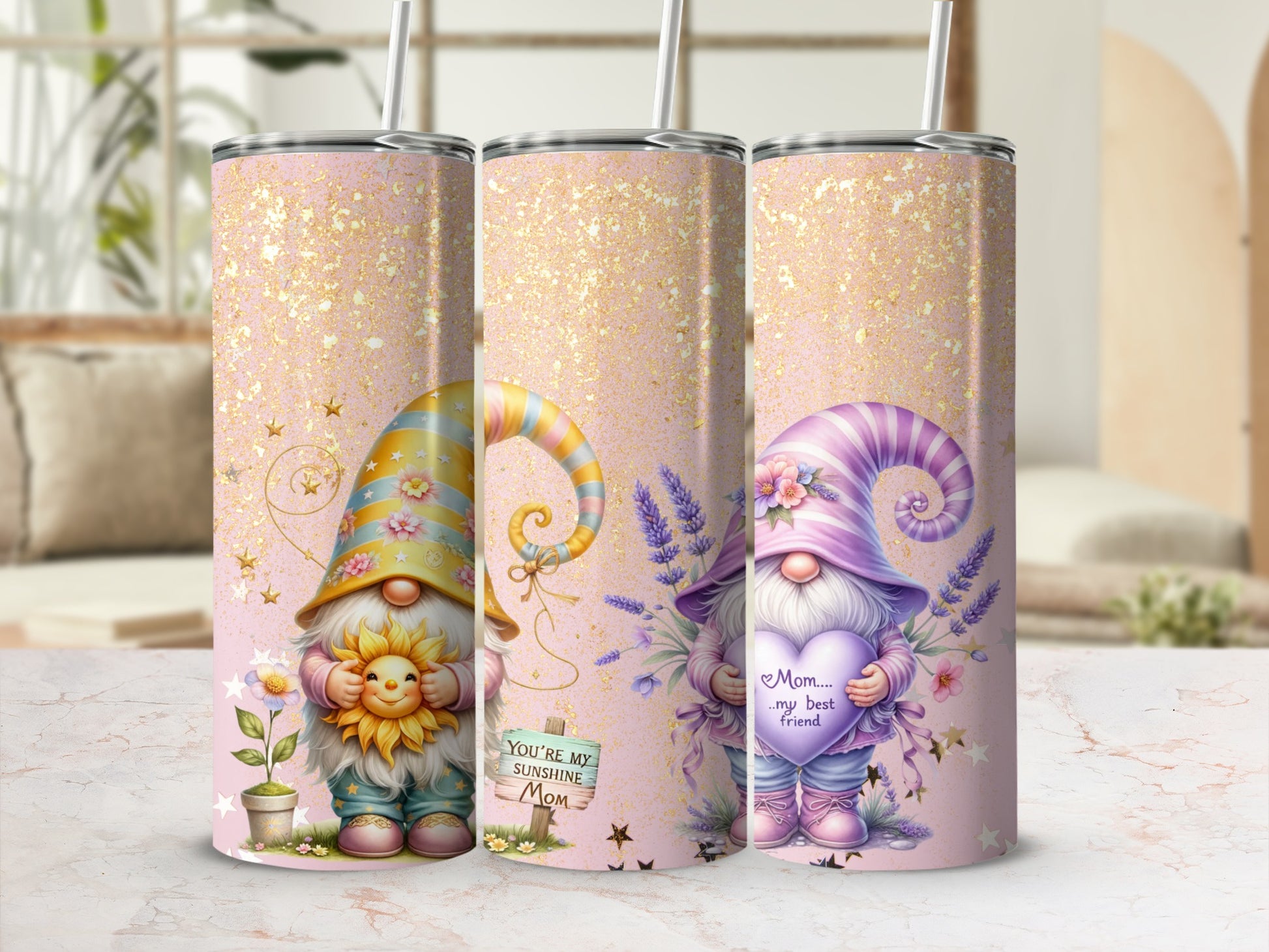 Cute Gnomes Tumbler with Straw Mom Appreciation Gift
