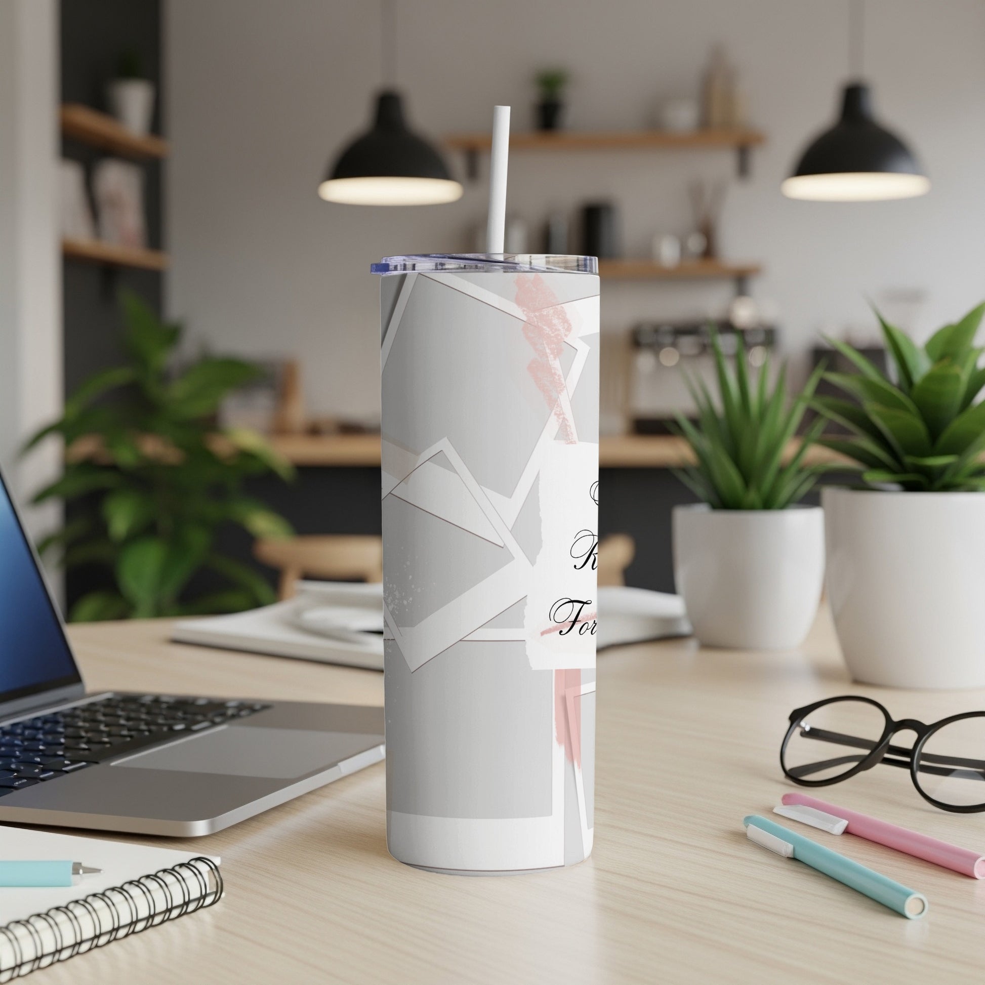 Tumbler with polaroid frames and pink watercolor design, reads "For You".