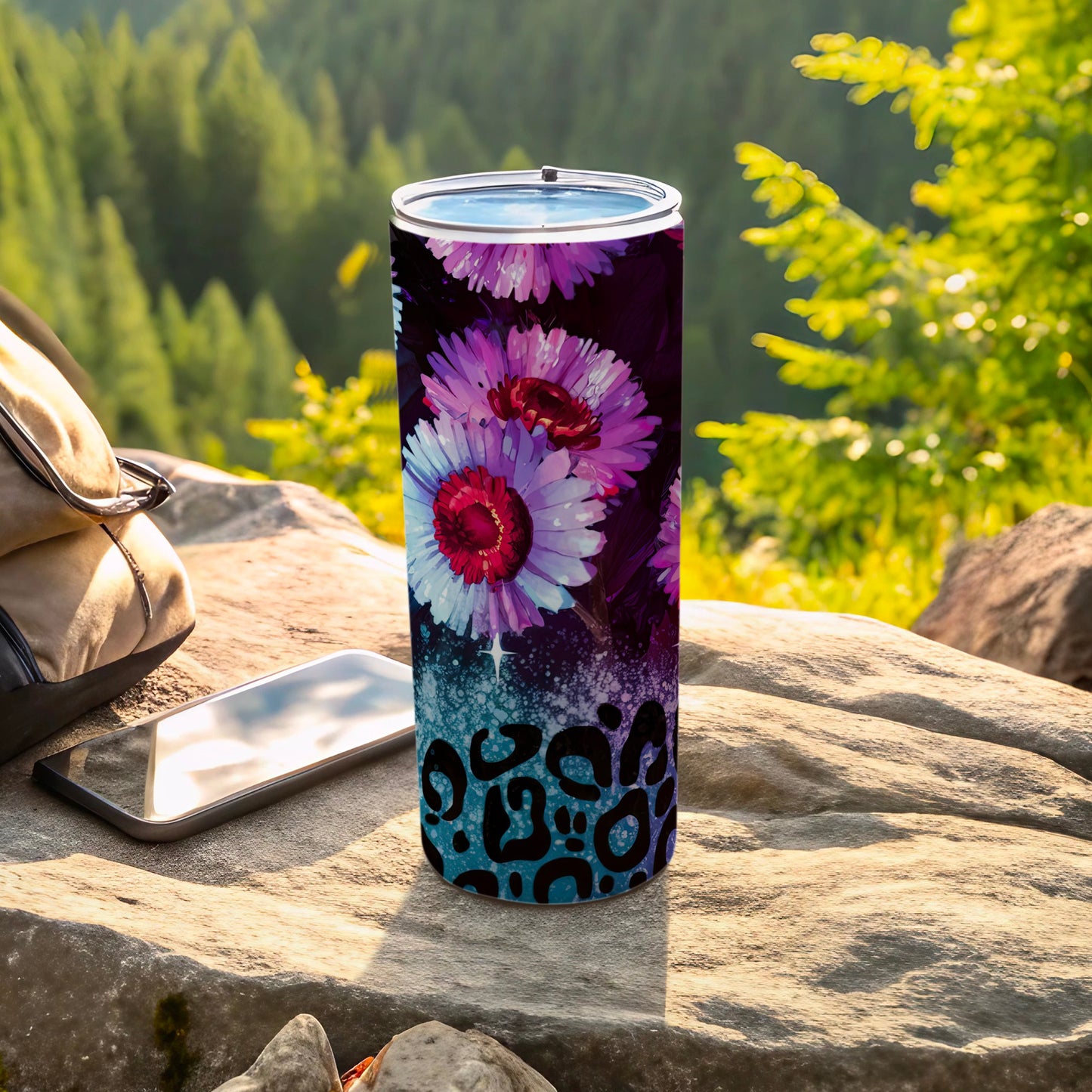Vibrant Floral and Leopard Patterned Insulated Tumbler