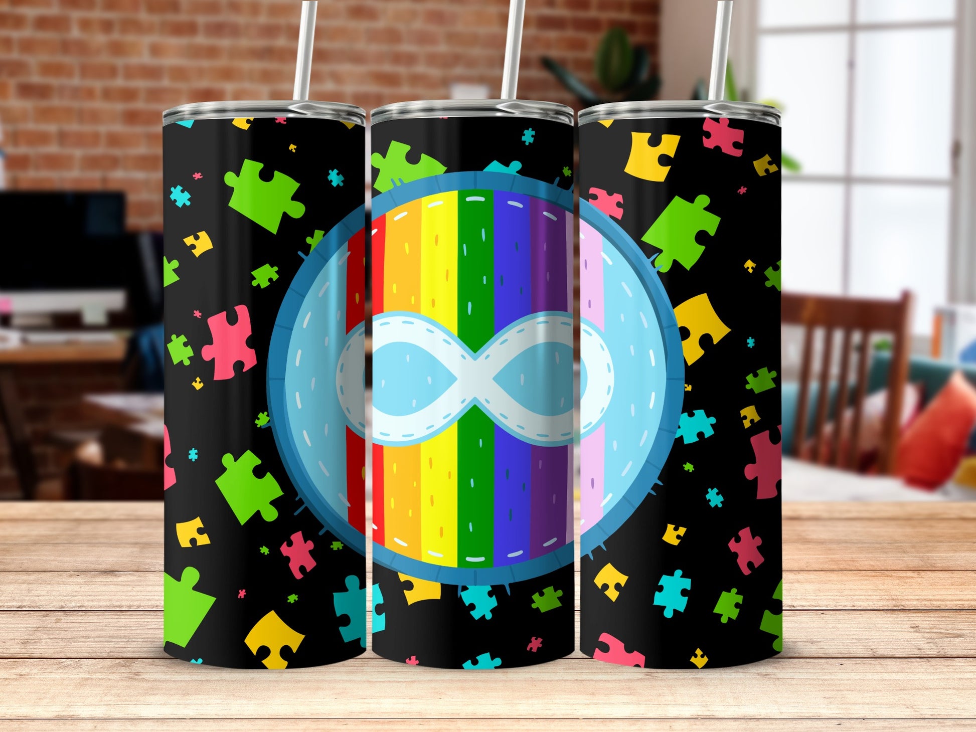 Autism Awareness Colorful Puzzle Stainless Steel Tumbler