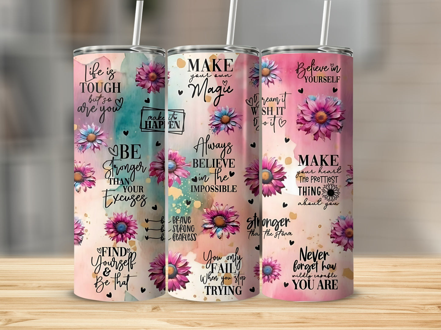 Inspirational Floral Quotes Design Water Bottle Tumbler