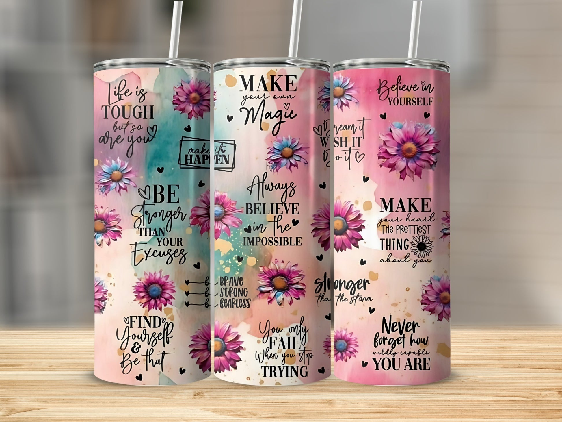 Inspirational Floral Quotes Design Water Bottle Tumbler