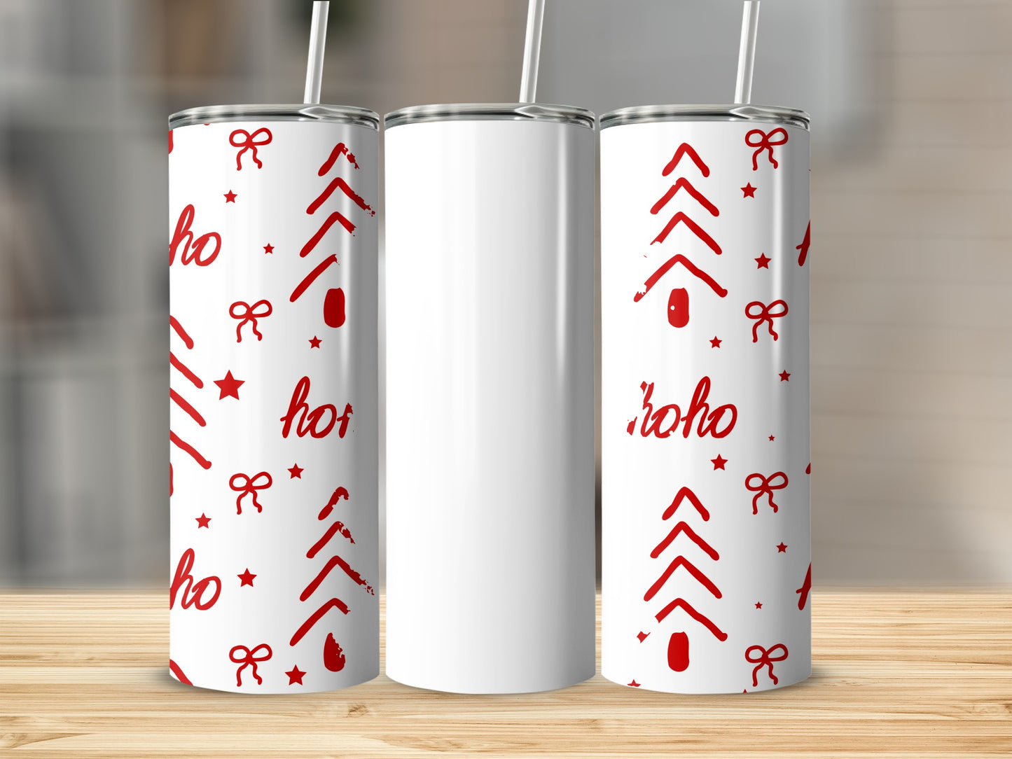 Festive Holiday Red Ho Ho Tree Patterned Tumbler