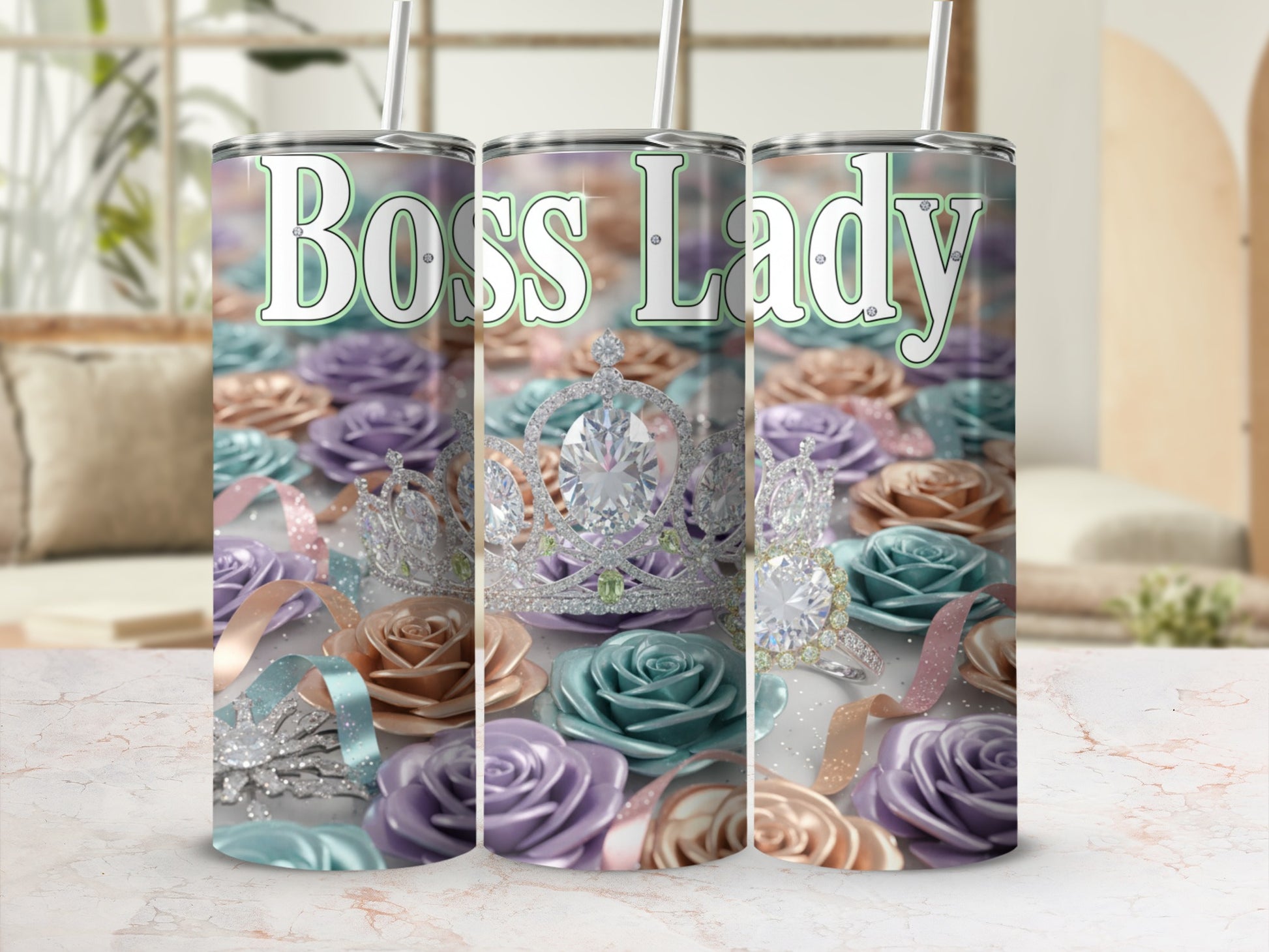 Boss Lady Crown and Roses Design Tumbler Cup