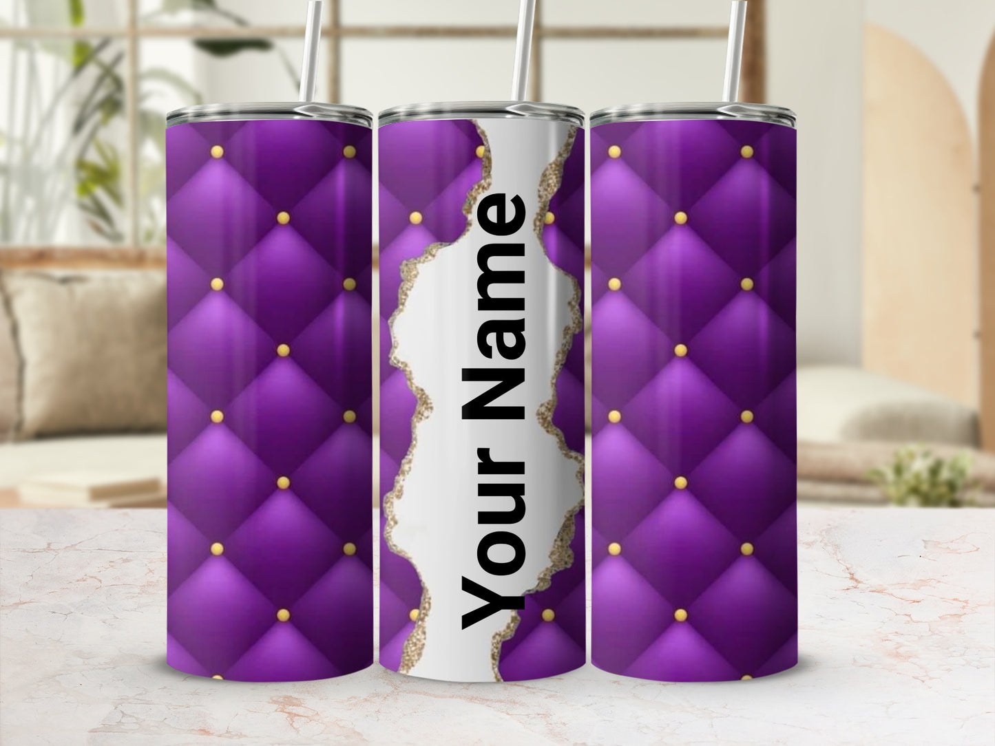 Purple Quilted Personalized Tumbler with Your Name