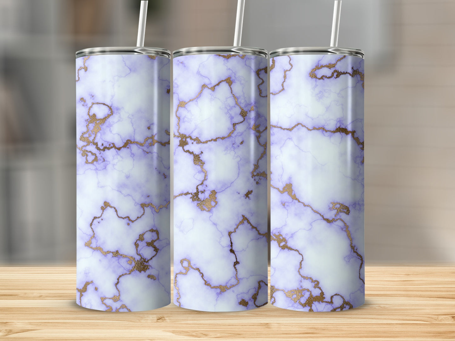 Light Purple Gold Marble Decorative Patterned Tumblers