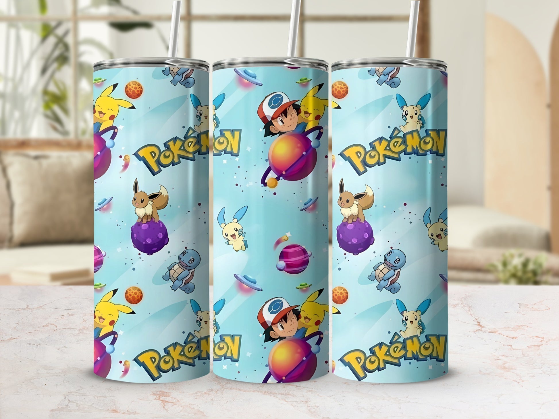 Pokémon Characters Design Tumbler with Straw Cup