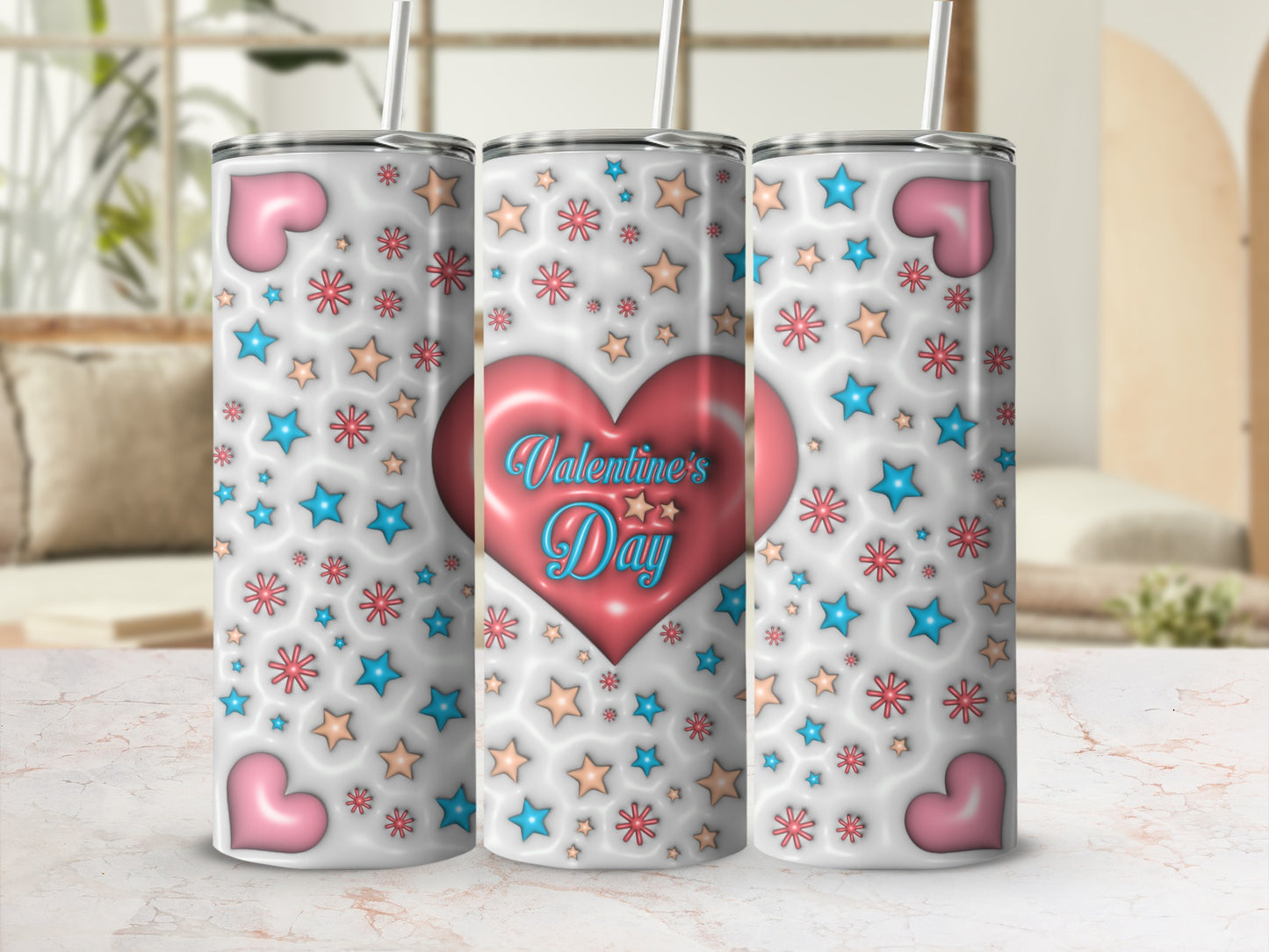 Valentine's Day Heart and Stars Pattern Tumbler