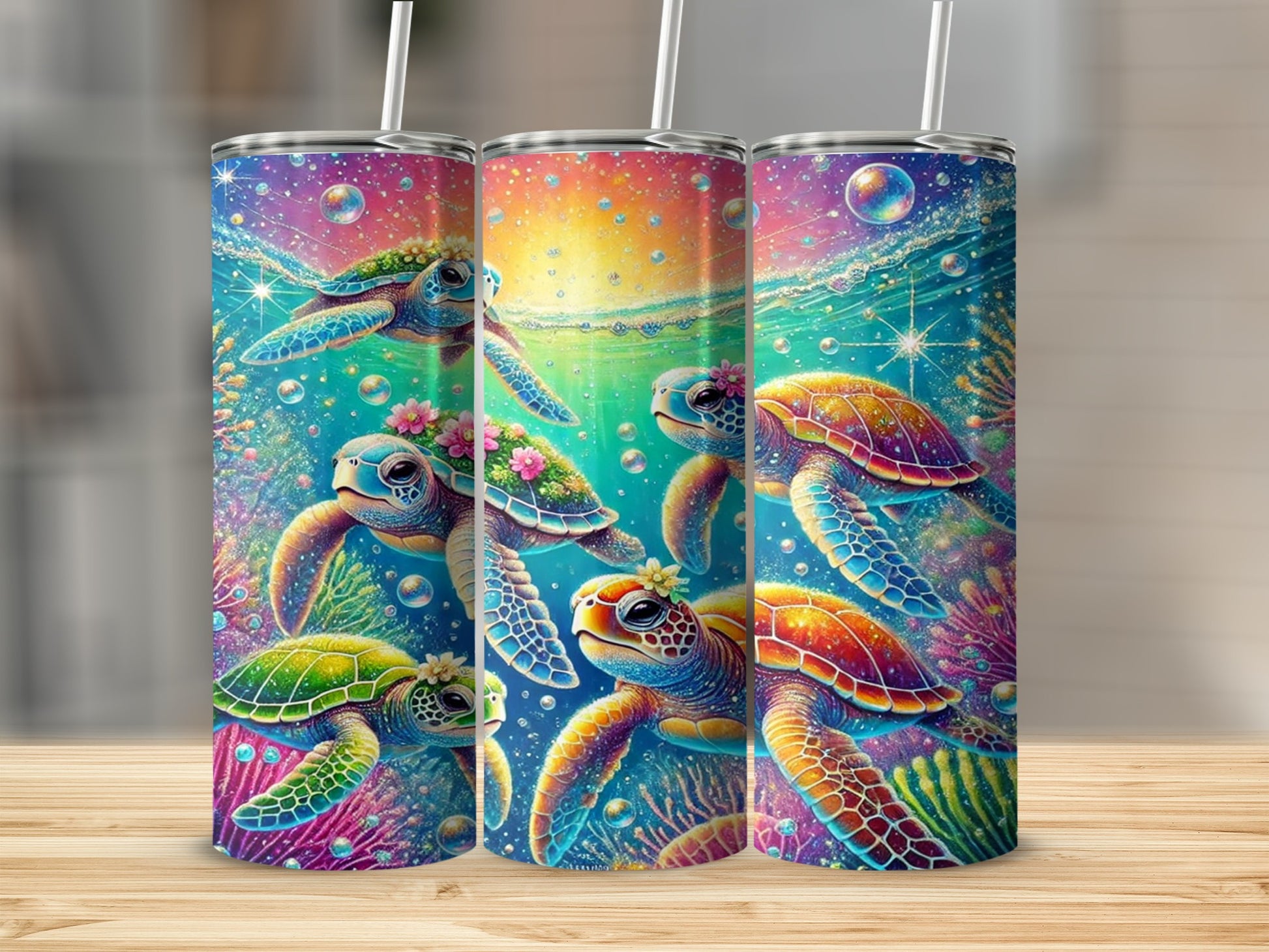 Colorful Underwater Turtle Art Insulated Tumbler