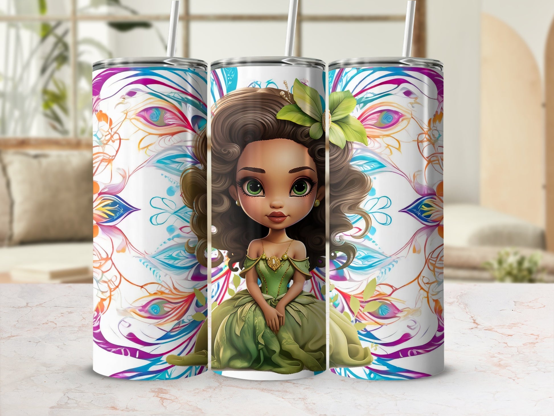 Colorful artistic tumbler with an adorable character design