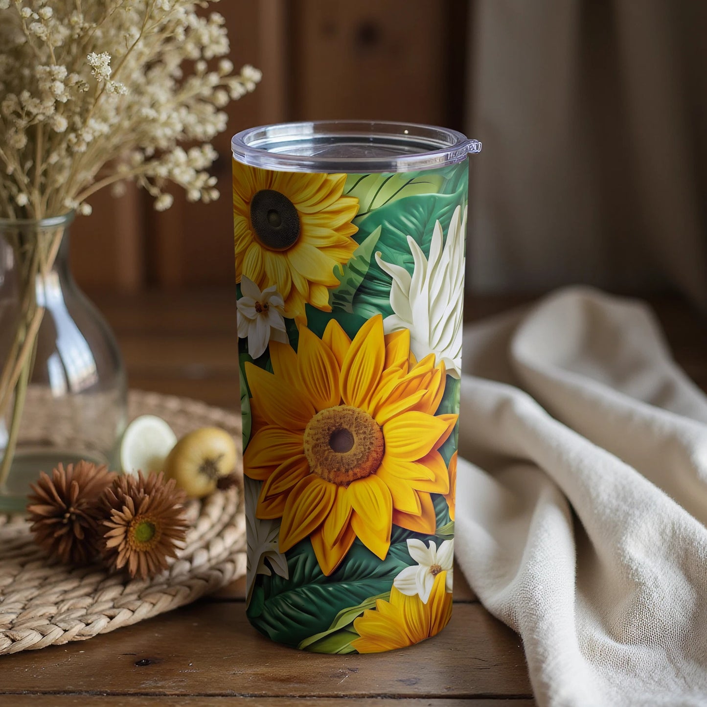 Vibrant Sunflower Design Insulated Travel Tumbler