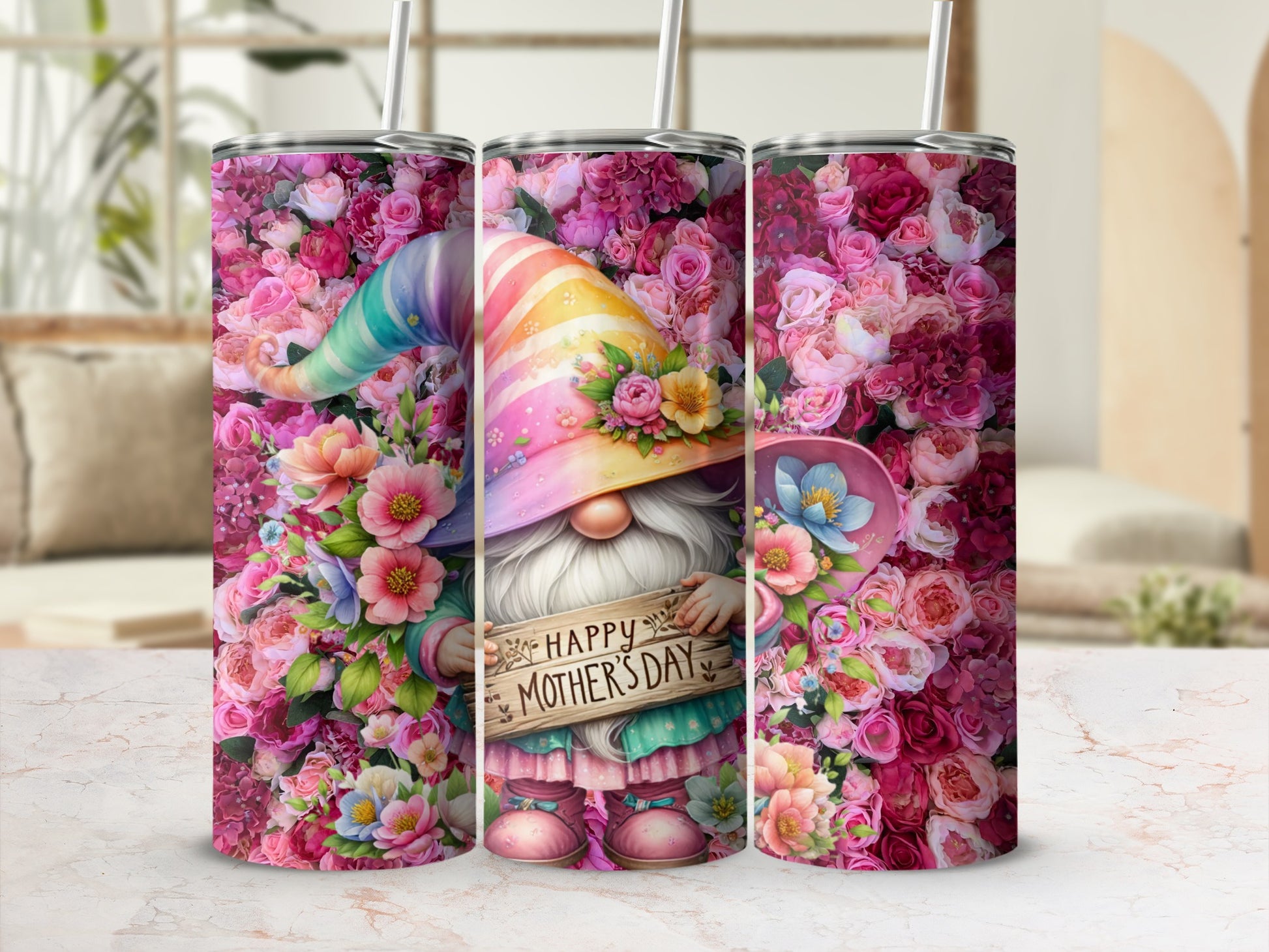 Happy Mother's Day Floral Gnome Tumbler Cup