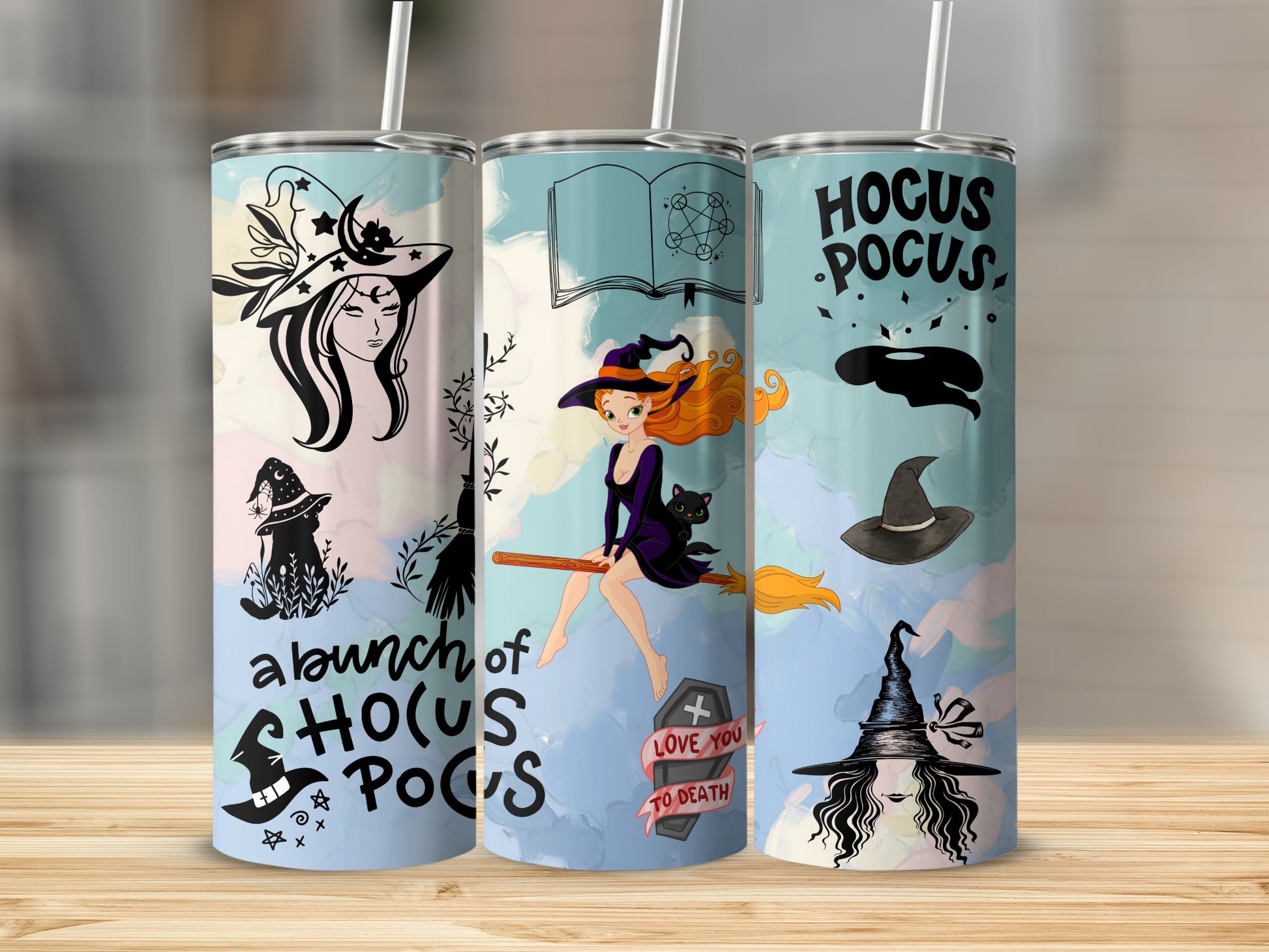 Hocus Pocus Witch and Cat Design Tumbler