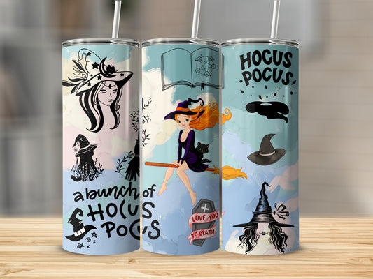 Hocus Pocus Witch and Cat Design Tumbler