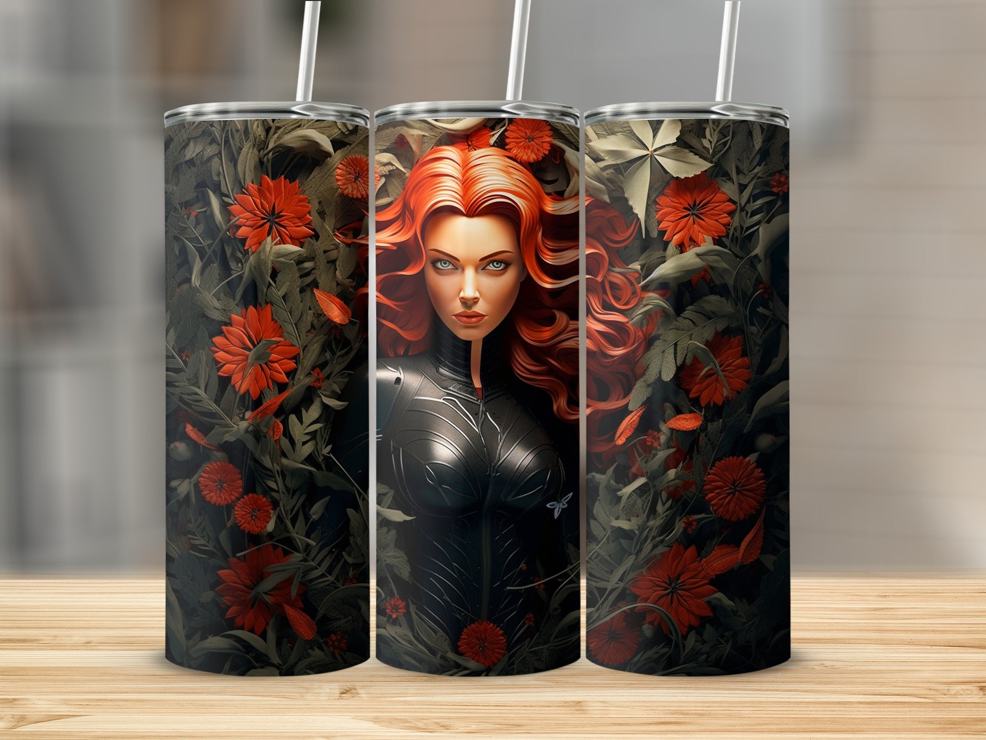 Intricate Floral Design with Redheaded Woman Tumbler