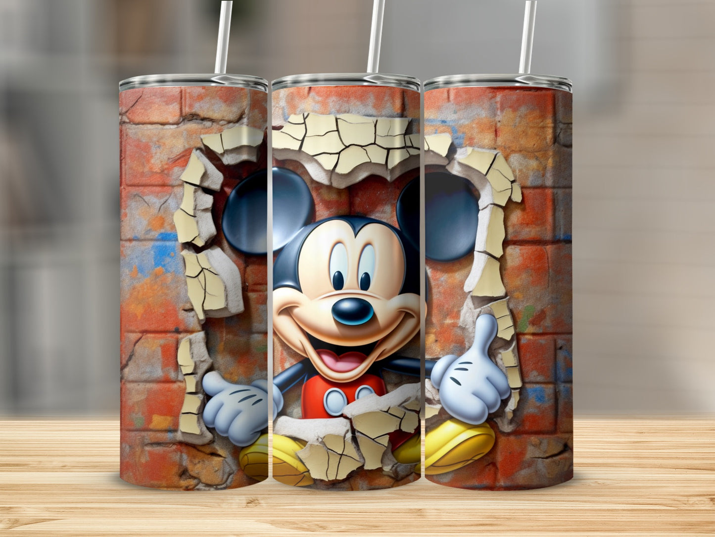 Mickey Mouse Tumblers with Brick Wall Design
