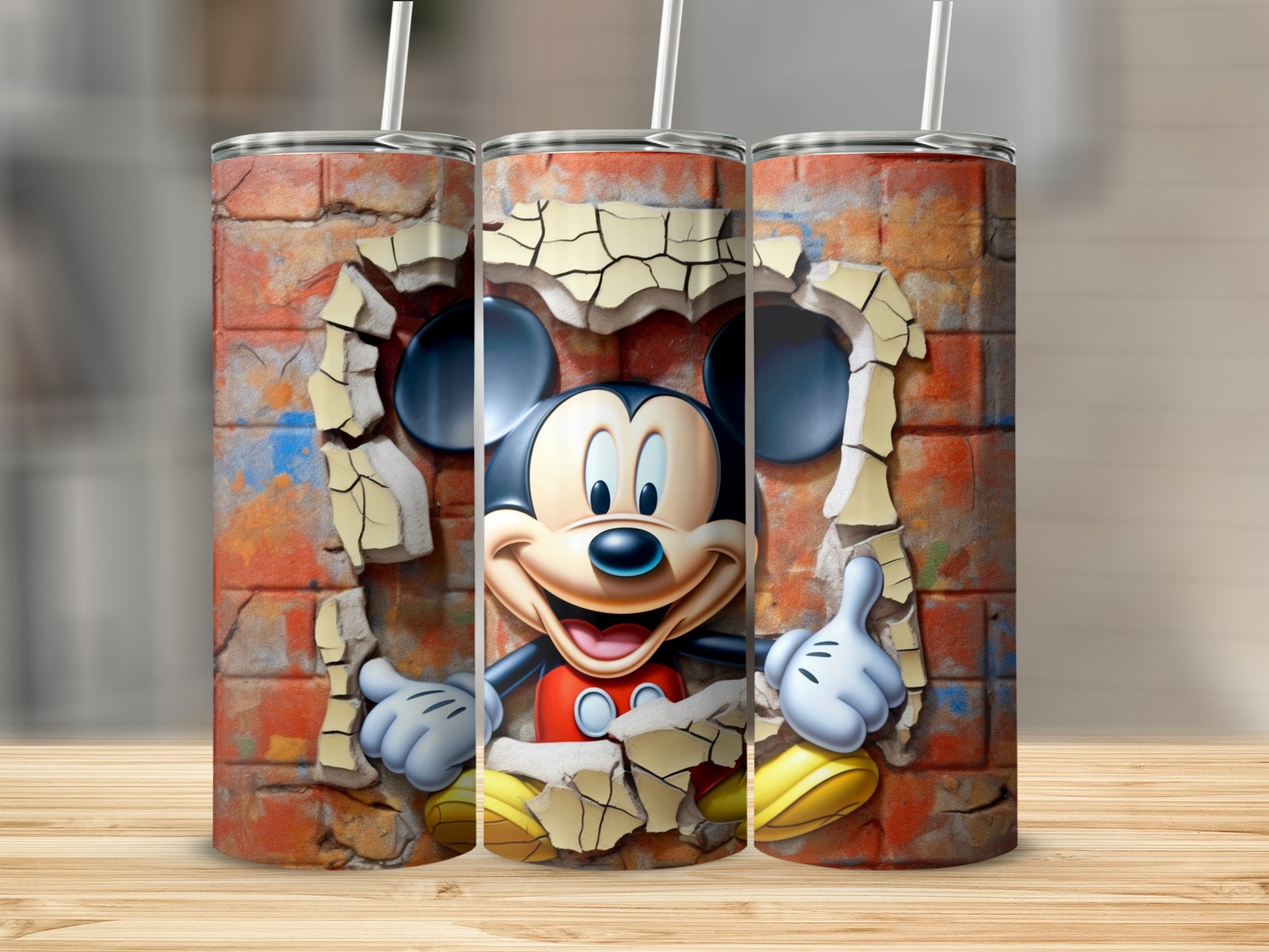 Mickey Mouse Tumblers with Brick Wall Design