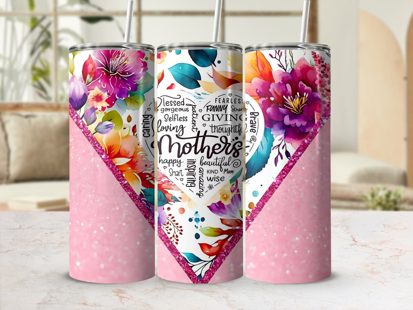 Colorful Floral Mother's Day Tumbler with Inspirational Quotes